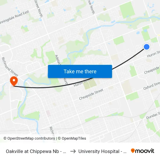 Oakville at Chippewa Nb - #1244 to University Hospital - LHSC map