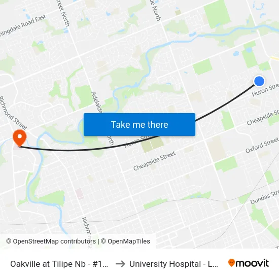Oakville at Tilipe Nb - #1246 to University Hospital - LHSC map