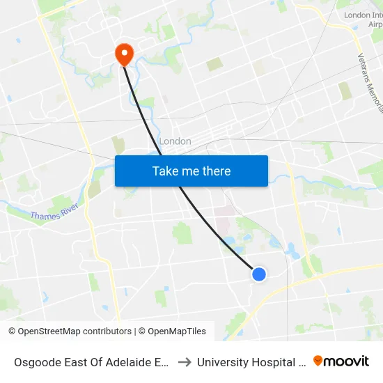 Osgoode East Of Adelaide Eb - #1249 to University Hospital - LHSC map