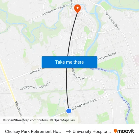 Chelsey Park Retirement Home - #1270 to University Hospital - LHSC map