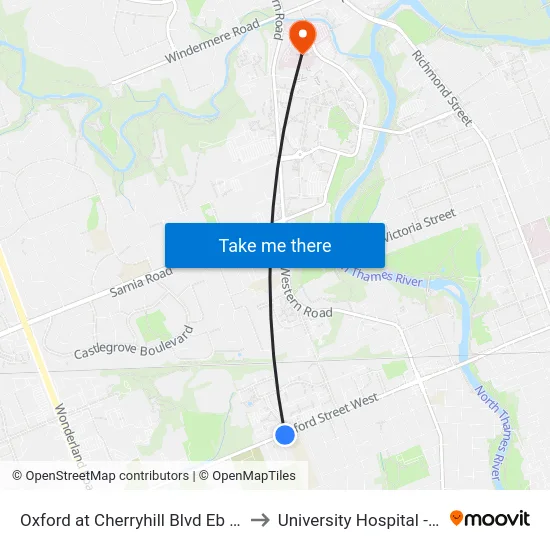 Oxford at Cherryhill Blvd Eb - #1272 to University Hospital - LHSC map