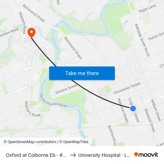 Oxford at Colborne Eb - #1280 to University Hospital - LHSC map