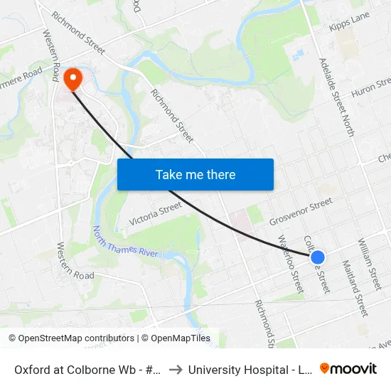 Oxford at Colborne Wb - #1281 to University Hospital - LHSC map