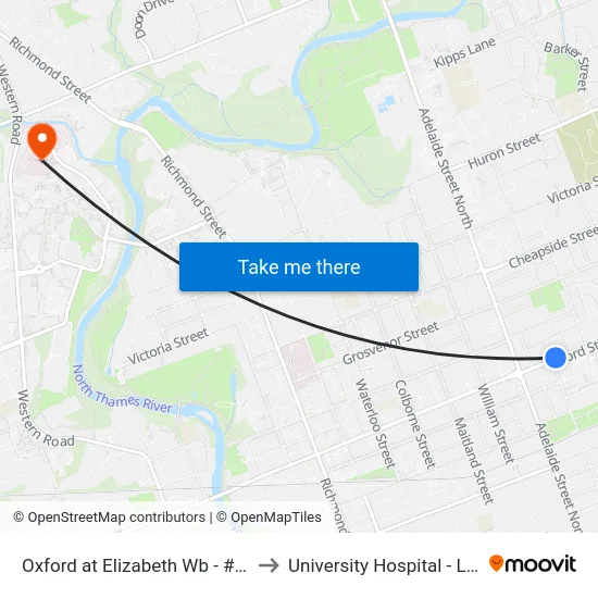 Oxford at Elizabeth Wb - #1286 to University Hospital - LHSC map
