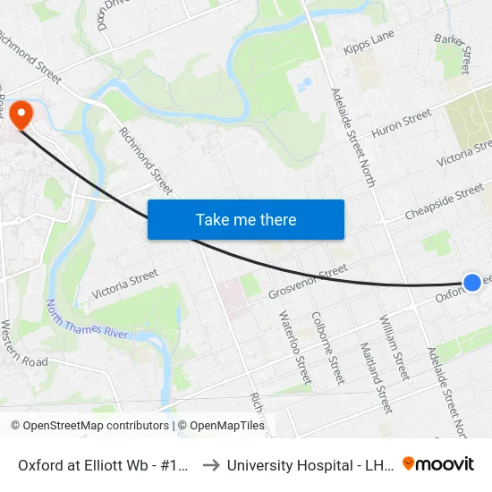 Oxford at Elliott Wb - #1288 to University Hospital - LHSC map