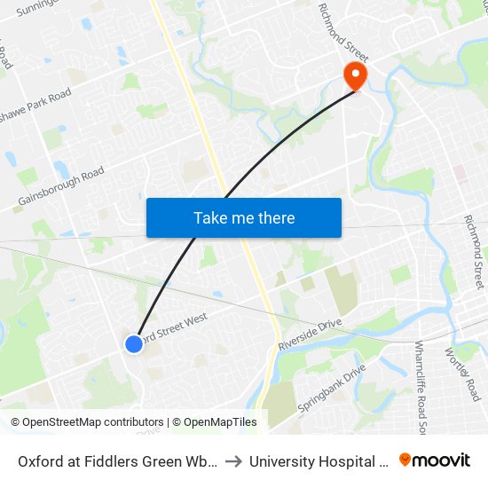 Oxford at Fiddlers Green Wb - #1292 to University Hospital - LHSC map