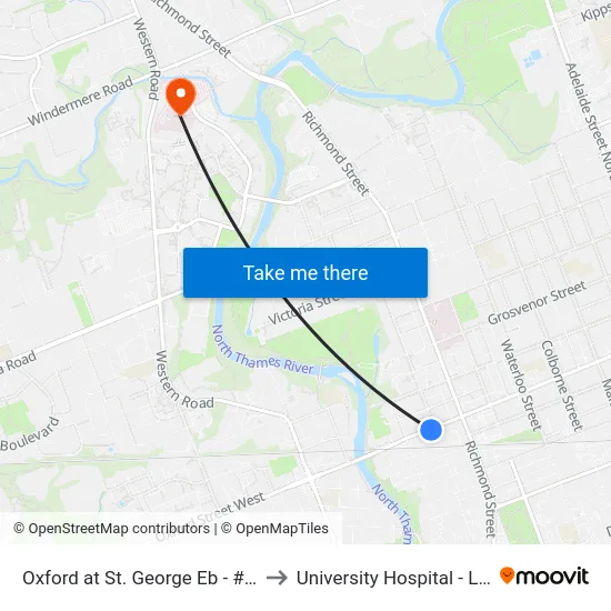 Oxford at St. George Eb - #1298 to University Hospital - LHSC map