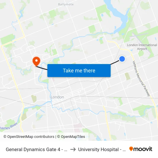 General Dynamics Gate 4 - #1300 to University Hospital - LHSC map