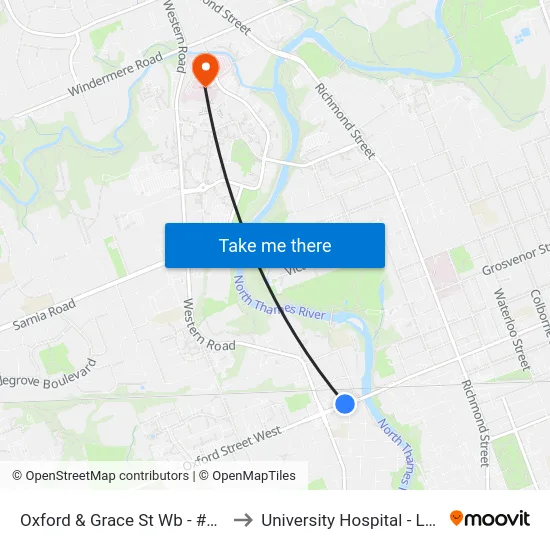 Oxford & Grace St Wb - #1303 to University Hospital - LHSC map