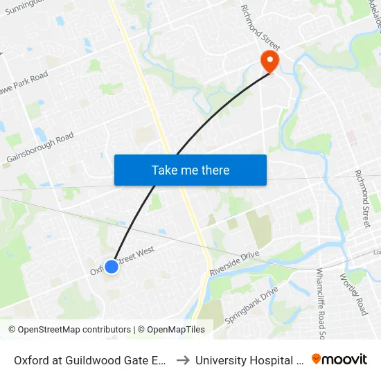 Oxford at Guildwood Gate Eb - #1304 to University Hospital - LHSC map