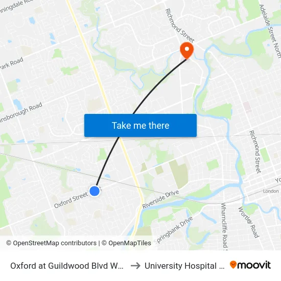 Oxford at Guildwood Blvd Wb - #1305 to University Hospital - LHSC map