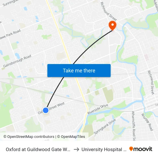 Oxford at Guildwood Gate Wb - #1306 to University Hospital - LHSC map