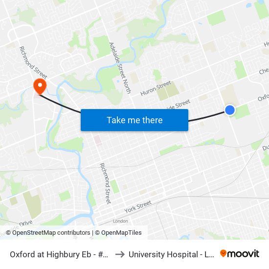 Oxford at Highbury Eb - #1309 to University Hospital - LHSC map