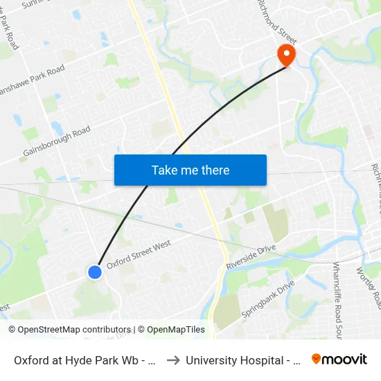 Oxford at Hyde Park Wb - #1312 to University Hospital - LHSC map