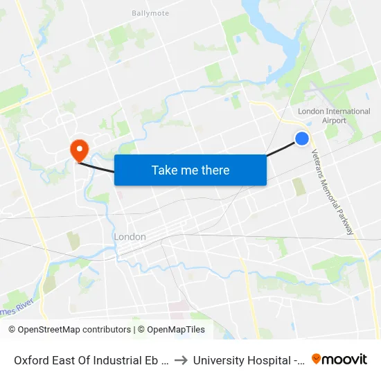 Oxford East Of Industrial Eb - #1313 to University Hospital - LHSC map