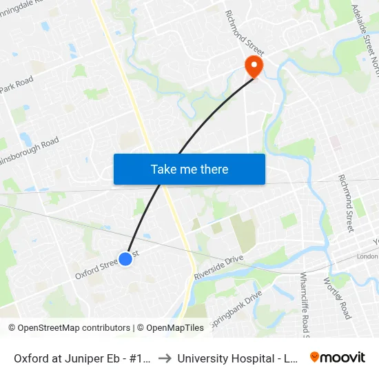 Oxford at Juniper Eb - #1316 to University Hospital - LHSC map