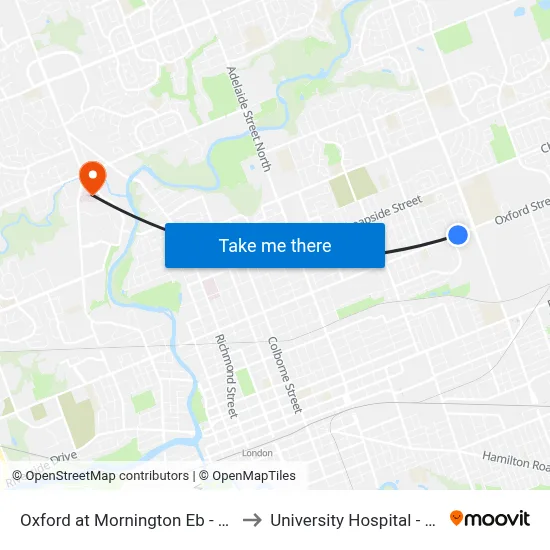 Oxford at Mornington Eb - #1322 to University Hospital - LHSC map