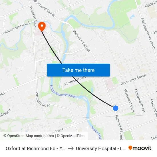 Oxford at Richmond Eb - #1333 to University Hospital - LHSC map