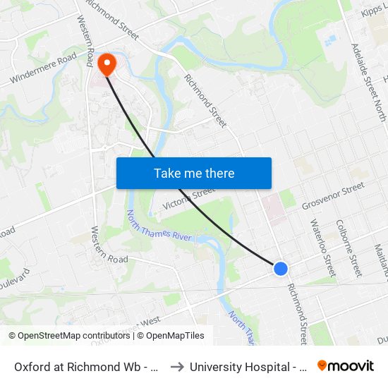 Oxford at Richmond Wb - #1334 to University Hospital - LHSC map