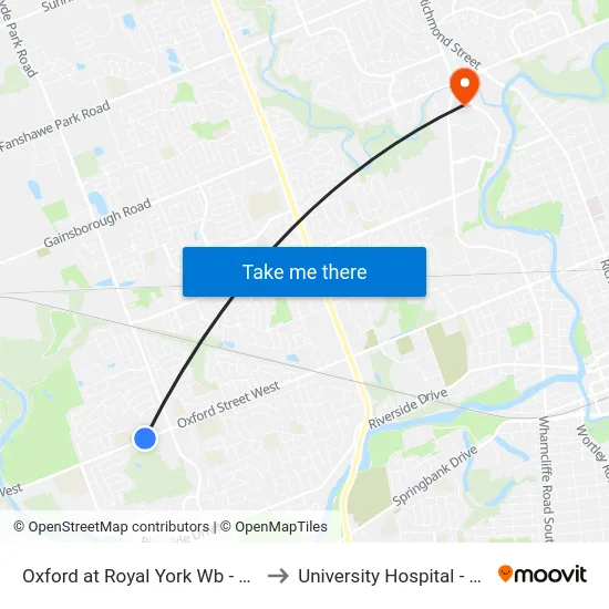Oxford at Royal York Wb - #1338 to University Hospital - LHSC map
