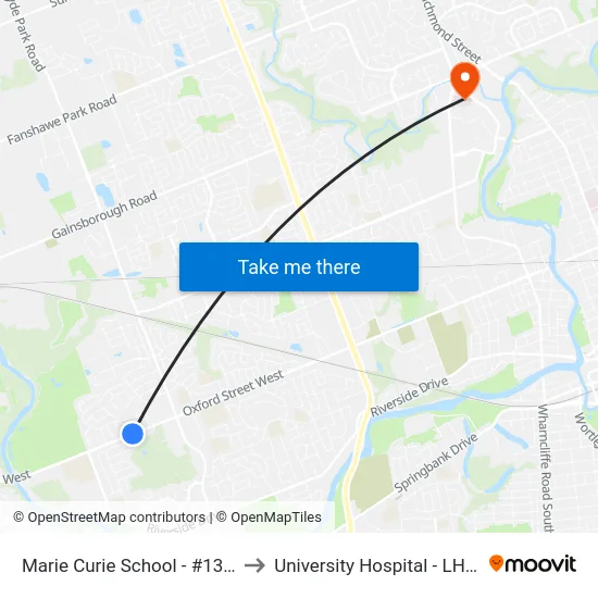 Marie Curie School - #1340 to University Hospital - LHSC map