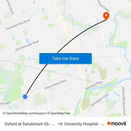 Oxford at Sanatorium Eb - #1341 to University Hospital - LHSC map