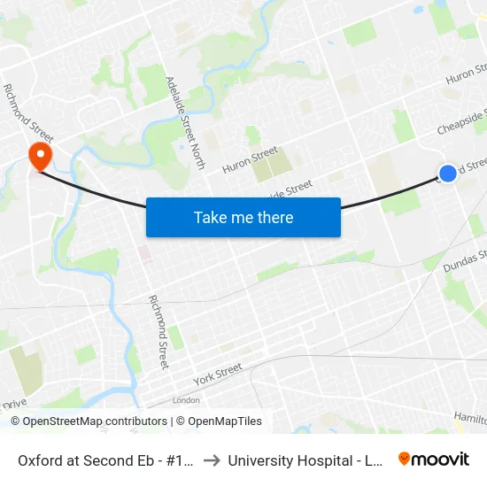 Oxford at Second Eb - #1343 to University Hospital - LHSC map