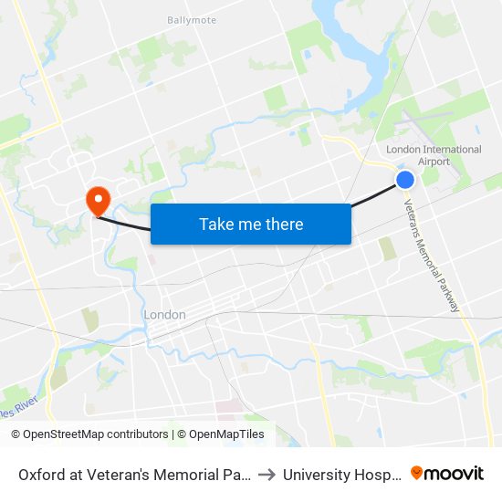 Oxford at Veteran's Memorial Parkway Wb - #2745 to University Hospital - LHSC map