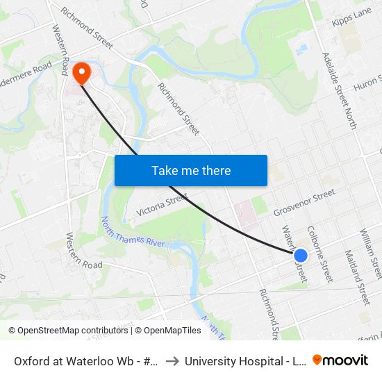 Oxford at Waterloo Wb - #1355 to University Hospital - LHSC map