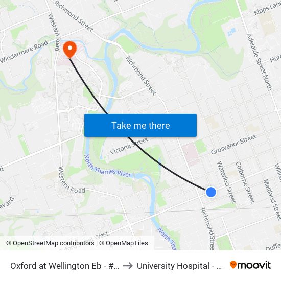 Oxford at Wellington Eb - #1356 to University Hospital - LHSC map