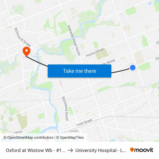 Oxford at Wistow Wb - #1362 to University Hospital - LHSC map