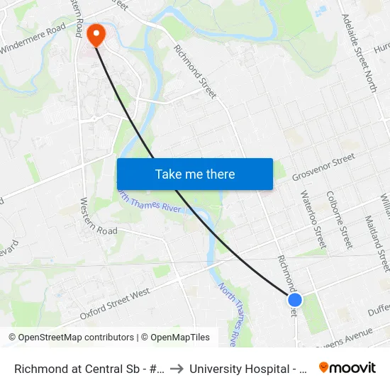 Richmond at Central Sb - #1463 to University Hospital - LHSC map