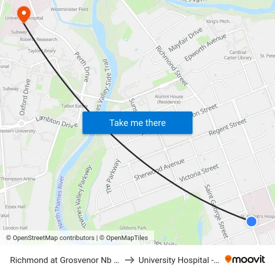 Richmond at Grosvenor Nb - #1476 to University Hospital - LHSC map