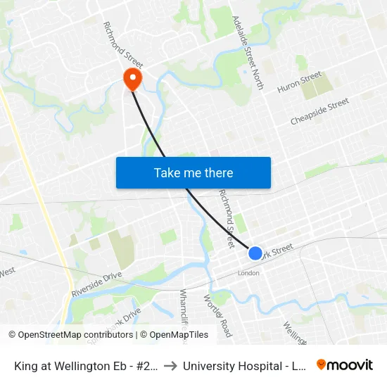 King at Wellington Station Eb - #2916 to University Hospital - LHSC map