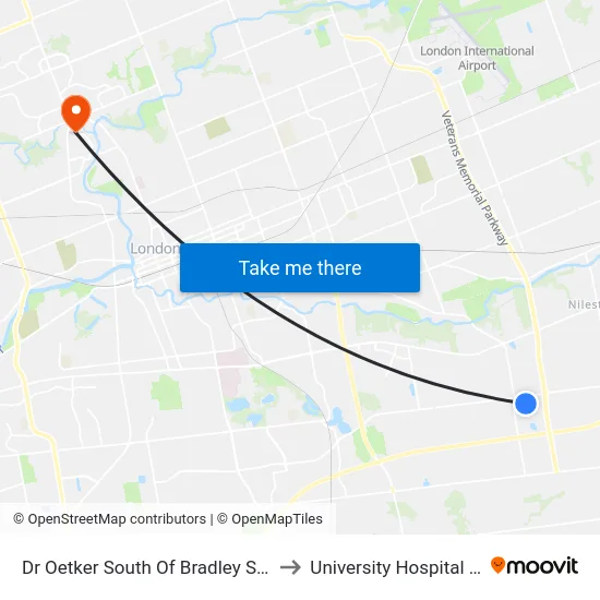 Dr Oetker South Of Bradley Sb - #2954 to University Hospital - LHSC map