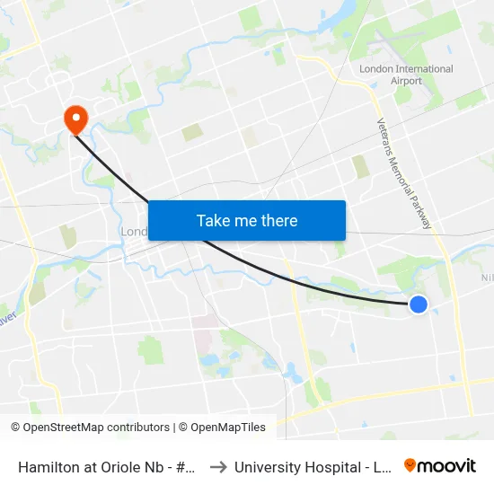 Hamilton at Oriole Nb - #2956 to University Hospital - LHSC map