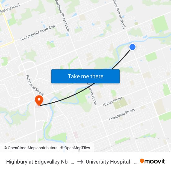 Highbury at Edgevalley Nb - #2969 to University Hospital - LHSC map