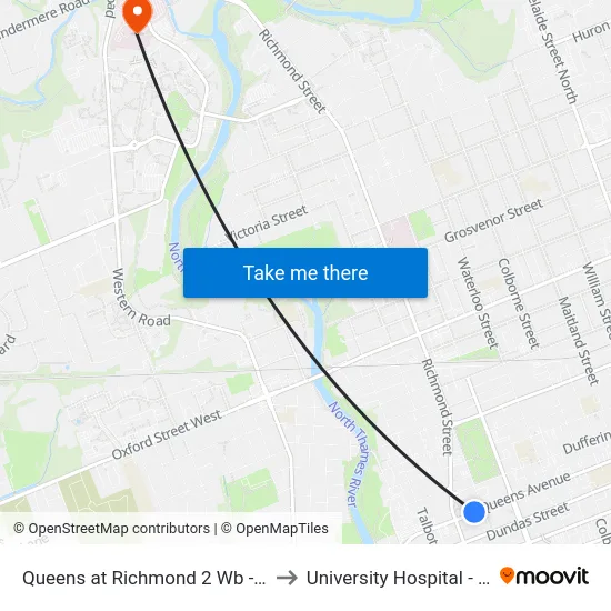 Queens at Richmond 2 Wb - #2971 to University Hospital - LHSC map