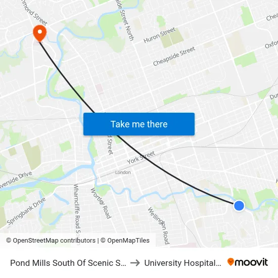 Pond Mills South Of Scenic Sb - #1422 to University Hospital - LHSC map