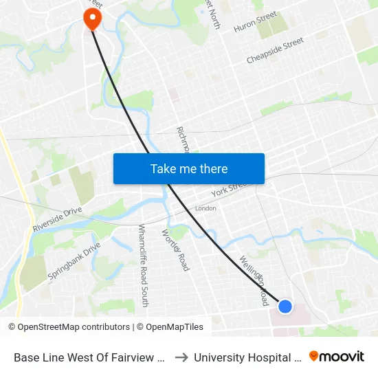 Base Line West Of Fairview Eb - #190 to University Hospital - LHSC map