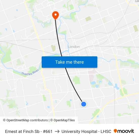 Ernest at Finch Sb - #661 to University Hospital - LHSC map