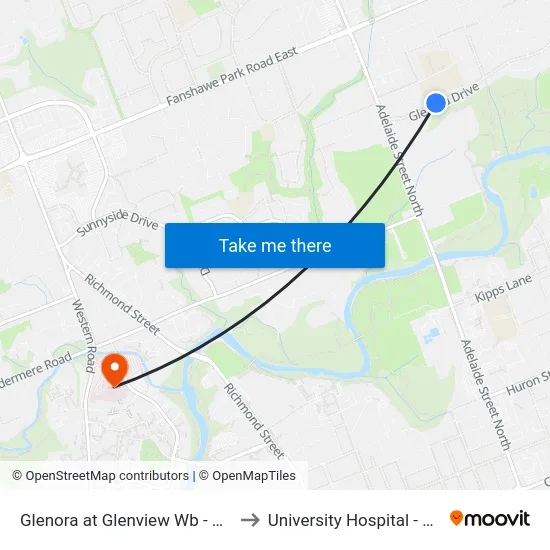 Glenora at Glenview Wb - #2473 to University Hospital - LHSC map