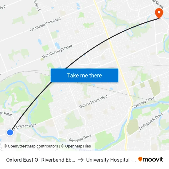 Oxford East Of Riverbend Eb - #2974 to University Hospital - LHSC map
