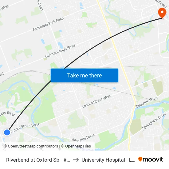 Riverbend at Oxford Sb - #2975 to University Hospital - LHSC map