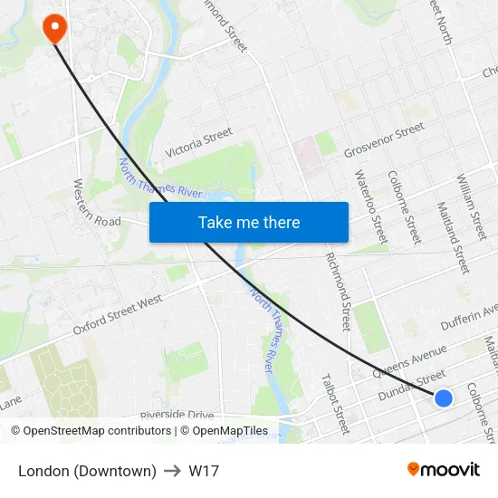London (Downtown) to W17 map
