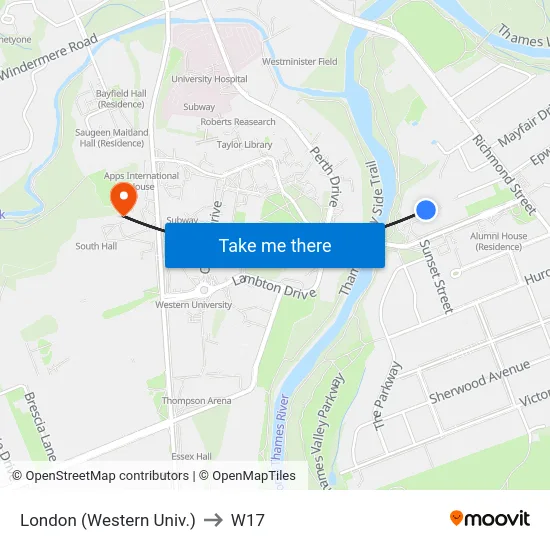 London (Western Univ.) to W17 map