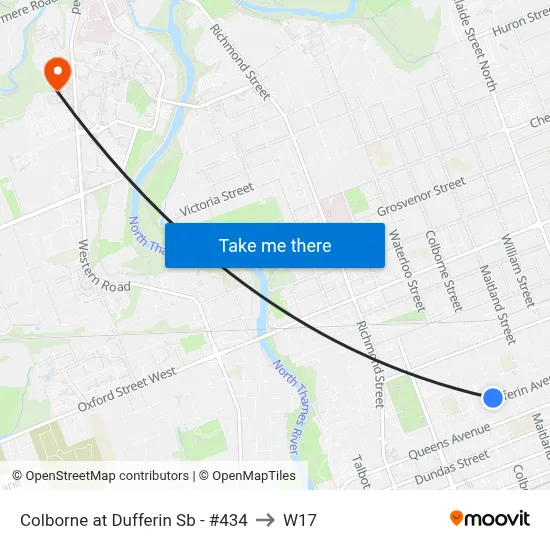 Colborne at Dufferin Sb - #434 to W17 map