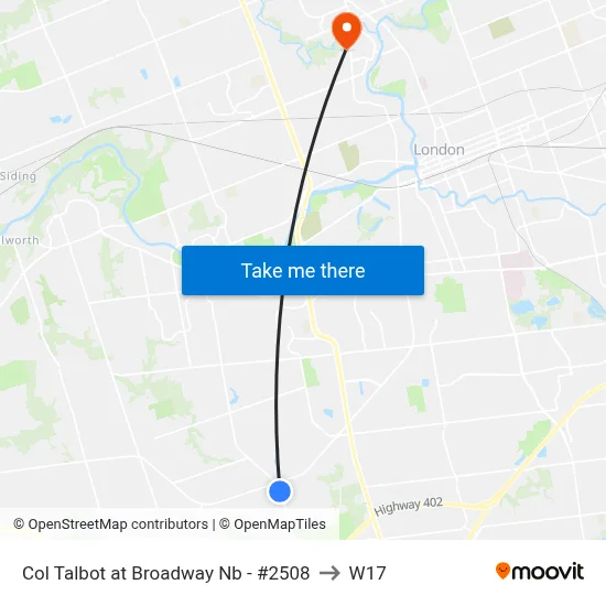 Col Talbot at Broadway Nb - #2508 to W17 map