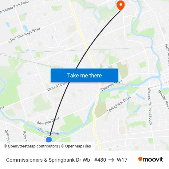 Commissioners & Springbank Dr Wb - #480 to W17 map