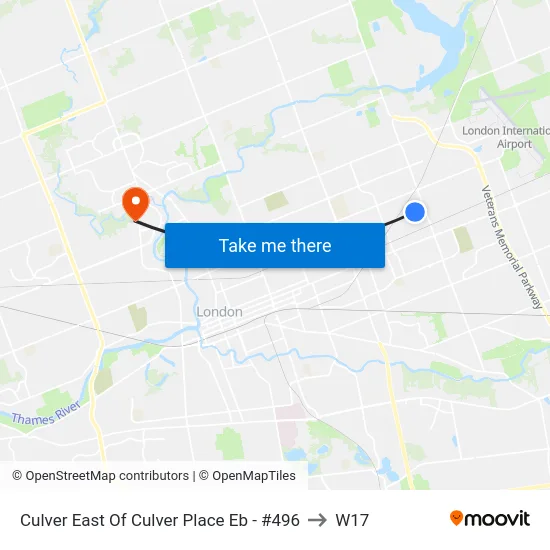 Culver East Of Culver Place Eb - #496 to W17 map